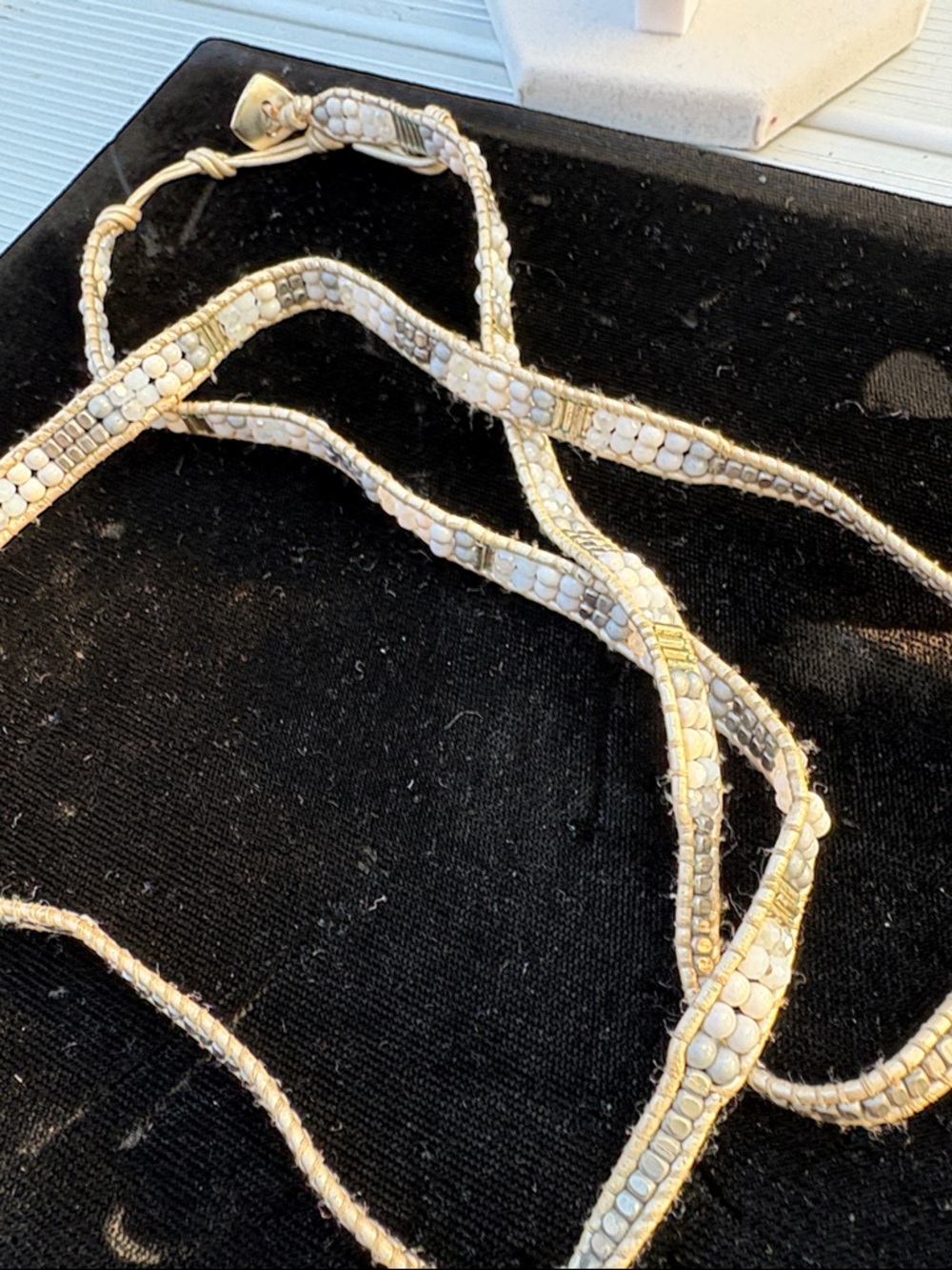 Nakamol Ivory Braided Beaded Necklace with Gold Accent